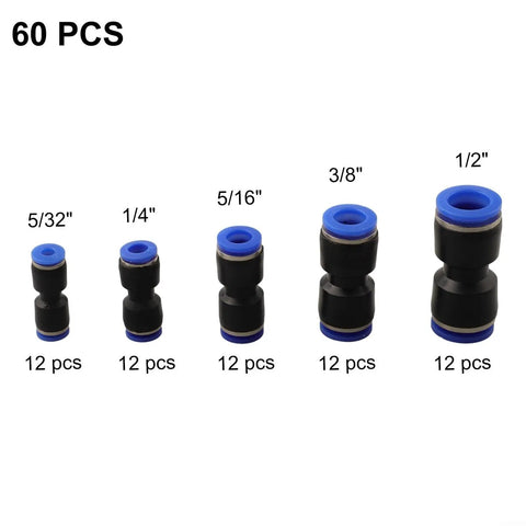 Super Cool 60Pcs Pneumatic Push Connectors Kit With Quick Release Air Hose Fittings In 4mm To 12mm For Auto Repair And Woodworking Jobs Plus Durable Plastic Straight Adapters Assortment Set That Saves Time, 60 pcs sizes