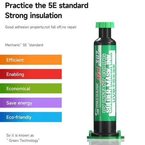 Syringe of UV Instant Curing Solder Mask Ink For DIY PCB Repairs Green Solder Mask With Arcing Prevention And Strong Insulation