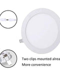8 Inch Ultra Thin Round LED Recessed Panel Light Non Dimmable 18W 6500K Cool White Ceiling Downlight with clips visible