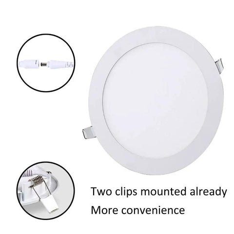 8 Inch Ultra Thin Round LED Recessed Panel Light Non Dimmable 18W 6500K Cool White Ceiling Downlight with clips visible