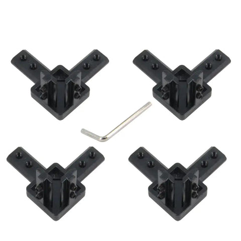 4 Pack Black 4040 Series 3-Way End Corner Bracket With M6 Screws For 8mm Slot T-Slot Aluminum Extrusion Profiles displayed with Allen key