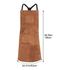 Rugged Heat Resistant Welding Apron With Six Tool Pockets, Heavy Duty Leather Forge Apron for Metalworking, dimensions shown