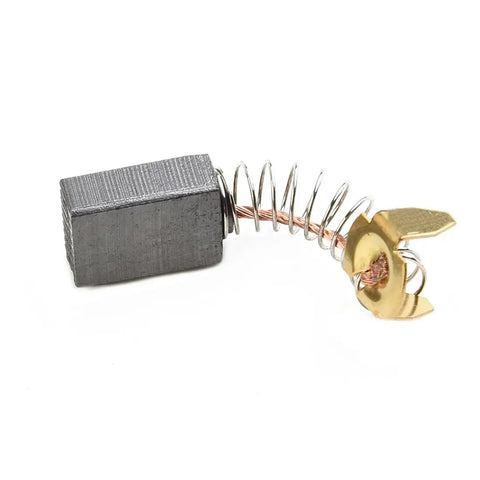 Single durable graphite carbon brush from 60 Piece Carbon Brush Set For Electric Motors, shown with spring for power tools repair and replacement.