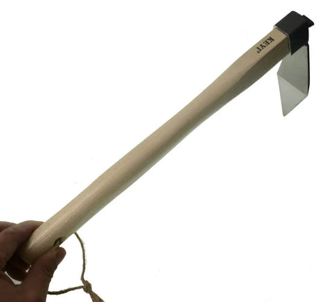 Carbon Steel Hand Mattock Pick For Gardening And Farming with heavy duty forged blade and angled edge, shown with wooden handle.