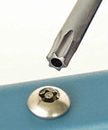Close-up of Torx Screwdriver Bit Set With Magnetic Quarter Inch Drive fitting a Torx screw