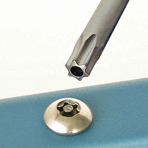 Close-up of Torx Screwdriver Bit Set With Magnetic Quarter Inch Drive fitting a Torx screw