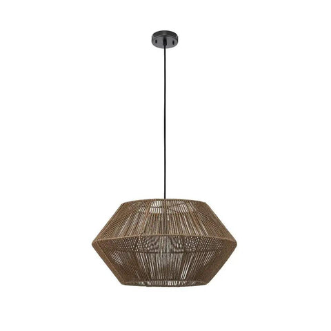 Malay 1-Light Pendant Light with natural twine shade and black hanging cord, featuring Boho Hygge vibe design