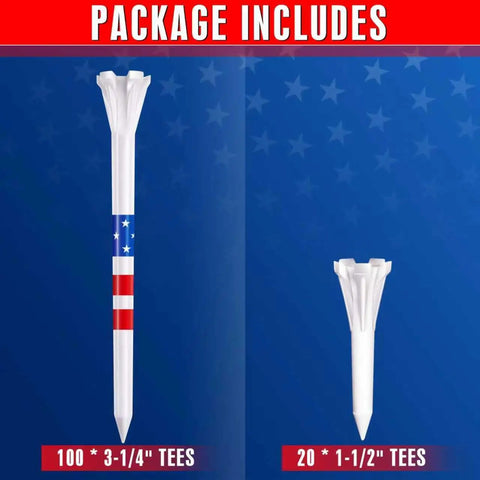 Five Prong Plastic Golf Tees Set With Star And Stripe Marking System 120 Pack Including 100 Tees At Three And A Quarter Inches And 20 Tees