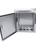 Outdoor Electrical Box 16 X 12 X 8 In NEMA 4X Stainless Steel Enclosure Weatherproof IP65 Junction Box open view with door ajar