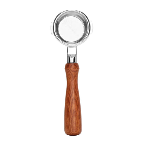 58mm Bottomless Portafilter For Breville Dual Boiler Machines Straight Up 304 Stainless Steel Filter Basket with wood handle.