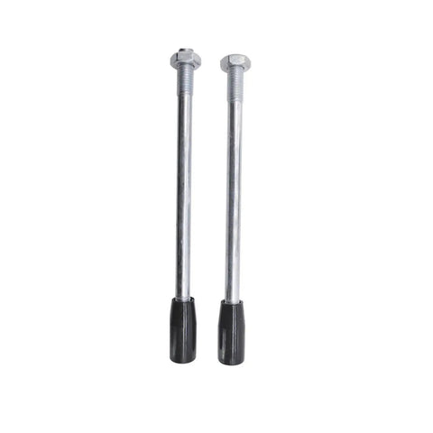 Metal bolts with black plastic handles isolated on white background.