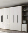 Large white cabinets with 10 pack black aluminum finger pulls for cabinets and kitchen drawers, 7-1/2 inch center mounted handles