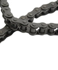 Top Tier 41 Roller Chain For Go Kart Bike And ATV Projects Plus 2 Links To Connect It Right For Your Industrial Machinery Needs Without A Hassle, detailed view of black roller chain links.