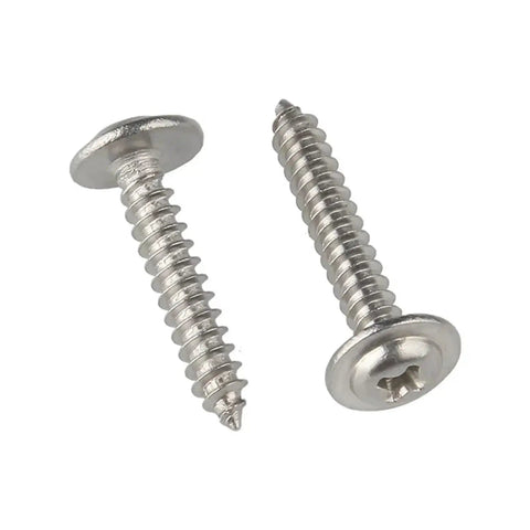 Snag This 304 Stainless Steel Self Tapping Screws Assorted Sizes With Integrated Washer Round Head Finish For Wood And Metal No Sweat Setup Built Tough For Daily Grind Heavy Duty 50 Piece Pack close-up of round head stainless steel screws