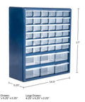 Durable 42 Compartment Plastic Storage Drawer Organizer for Desktop or Wall Mount with clear see through drawers.