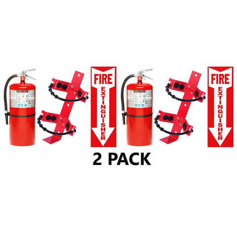 Two Pack Twenty Lb Type Abc Fire Extinguisher Kit With Heavy Duty Wall Bracket And Bold Warning Sign Hella Tough Pro Grade for safety.