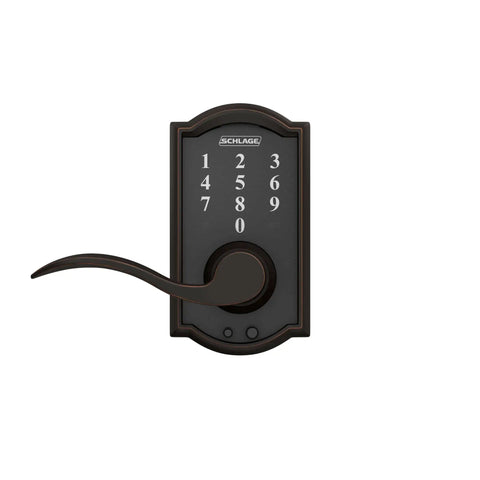 Keyless Entry Lock With Accent Lever In Aged Bronze, Electronic Door Lock With Auto Lock Or Unlocked Modes, Pre Programmed Codes