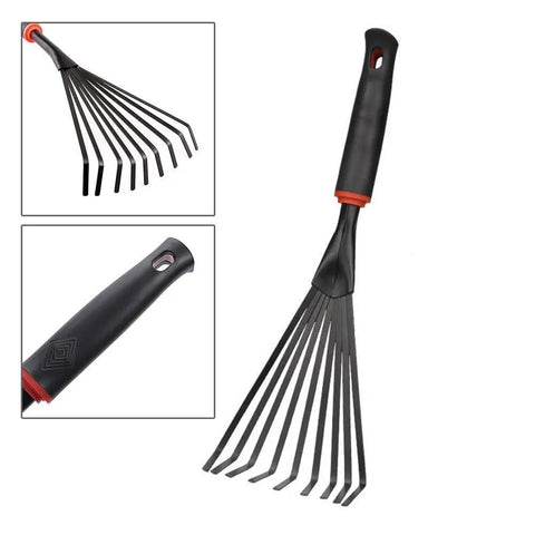 13 Inch Stainless Steel Handheld Shrub Rake With Nine Claws for Loosening Soil, Weeding, Planting, and Weed Removal in Small Gardens