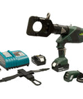 Heavy Duty Remote Cable Cutter With Sixty Five Millimeter Jaw Opening And Twelve Volt Cordless Power Featuring Bluetooth Hookups An Oled Screen for fast cable cutting with battery and charger.