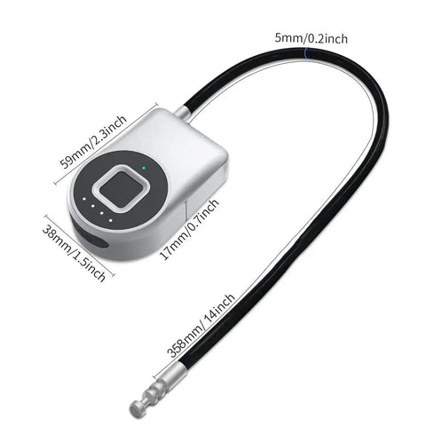 Biometric Cable Lock With Fingerprint And Bluetooth App Control For Fridges Cabinets And Lockers 14.9 Inch Stainless Steel Kidproof