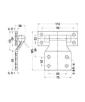 Heavy Duty 304 Stainless Steel Large Strap Hinges 2 Pack dimensions diagram, showing detailed measurements for outdoor and industrial applications.