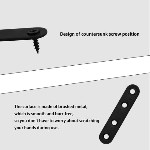 Design of countersunk screw position on 12 Piece Premium Steel Heavy Duty Black Straight Corner Braces With Matching Screws.