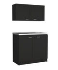 Modern Black Storage Cabinet Two Piece Set Engineered Wood Rustic Cupboard For Kitchen Hallway Closet Durable Furniture With Legit Solid Build And Straight Fire Home Decor Vibe featuring compact design with upper and lower cabinets.