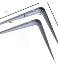 Rock Solid Heavy Duty Shelf Support Brackets 100 Pack 6 By 5 Inch Grey Steel Corner Braces with measurement markings.