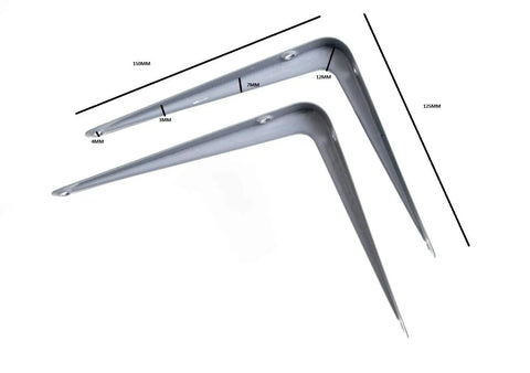 Rock Solid Heavy Duty Shelf Support Brackets 100 Pack 6 By 5 Inch Grey Steel Corner Braces with measurement markings.