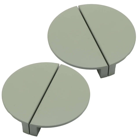 Two green half moon cabinet pulls in 4 Pack Half Moon Cabinet Pulls With 2.5 Inch Center To Center, semicircle design, solid brass hardware.