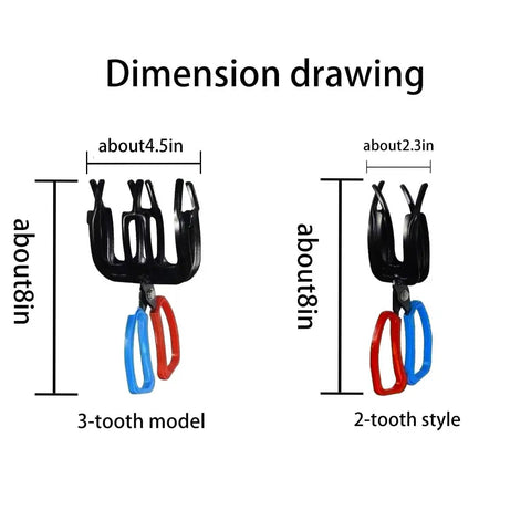 Dimension drawing of Two Pack 3 Claw Metal Fish Gripper Pliers Grabber Tool Secure Non Piercing Grip For Freshwater Fish