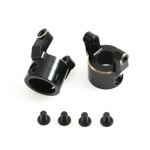 Kick Some Serious Dust On Rocky Trails With This Heavy Duty Black Brass Front C Hub Carrier Built Tough For 1/10 Rc Crawler Cars, showing black brass C hub carriers and screws.