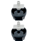 Two black omni-directional front caster wheels with white mounting tabs for Roborock vacuum cleaners