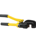 Portable Hydraulic Crimping Tool And Rebar Cutter with yellow handles, designed for cutting rebar in tight spaces.