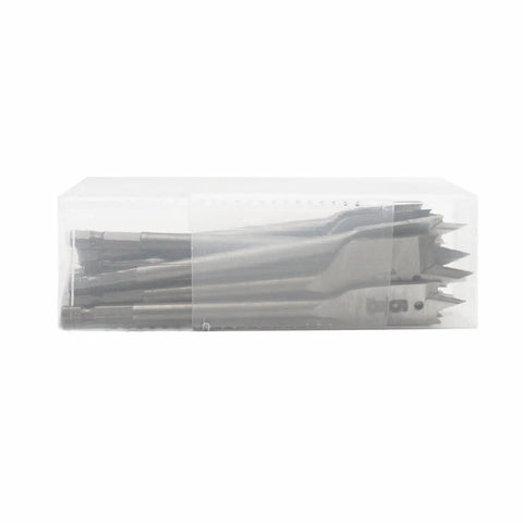 Clear box containing 13 Piece Spade Drill Bit Set One Quarter To One And One Half Inch With Quick Change Hex Shank For Woodworking By Wisechain