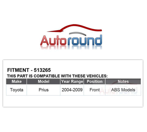 Compatability chart for 513265 Wheel Hub And Bearing Assembly Direct Fit For 2004 2009 Prius Front 5 Lug Non ABS Replacement