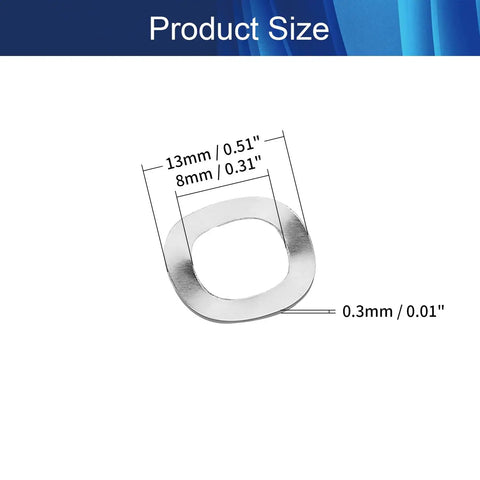 20 Pack Heavy Duty Wave Spring Washers 8 Mm Inner Diameter By 13 Mm Outer Diameter Built Tough For Smooth Bolt And Screw Fits with size dimensions shown.