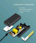 Interior components of Rock Solid 12V 5A 60W AC to DC Power Supply Adapter for LED Strips, showing circuit board and casing.