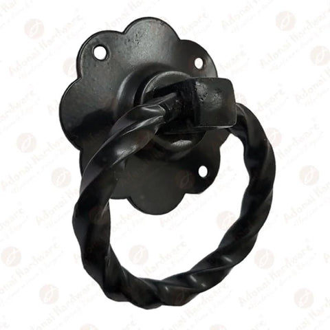 Antique Wrought Iron Cabinet Ring Drop Pulls Matte Black Finish 2 Pack for vintage wood doors and furniture