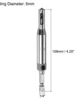uxcell self-centering hinge tapper core drill bit, 5mm diameter, 1/4-inch hex shank, silver tone