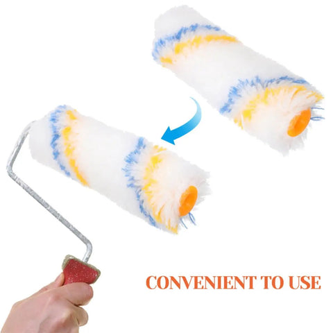 No Fuss 20 Piece Paint Roller Cover Set With Ergonomic Handle for Doors And Walls Loaded With Multi Size Foam Heads, showing two foam roller covers.