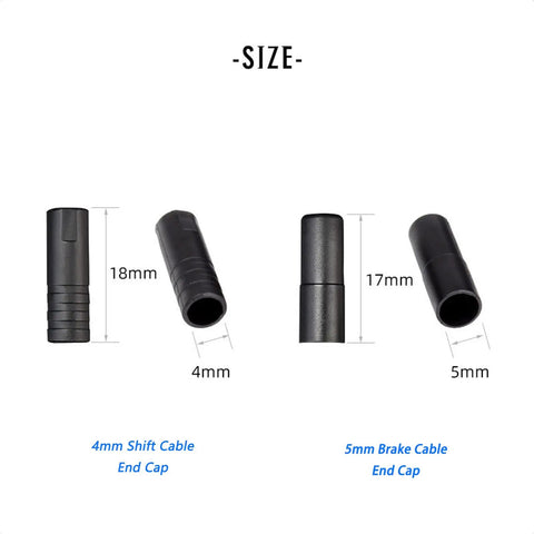 Must Have Premium Bicycle Cable End Caps Set, 20 Pieces 4mm And 5mm For Shifter And Brake Cables shown with dimensions