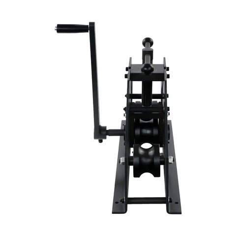 Heavy Duty Manual Tube Roller Bender With Ergonomic Handle For Rolling Round Steel Pipe Up To 1.5 Inches, side view of sturdy steel bender.
