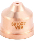 Jiawu Plasma Cutter Nozzle Premium Copper Torch Tip 5 Pcs Consumables For Carbon Steel Stainless Aluminum Copper Cutting Stable Arc Performance Long Life, close-up of copper torch tip.