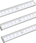 Motion Sensor Closet Night Light 10 LEDs Battery Operated Stick On 3 Pack showcasing three silver light bars