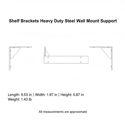 Diagram of Heavy Duty Steel Shelf Bracket For Floating Shelves And Wall Mounted Desks Beefed Up For DIY Projects with dimensions