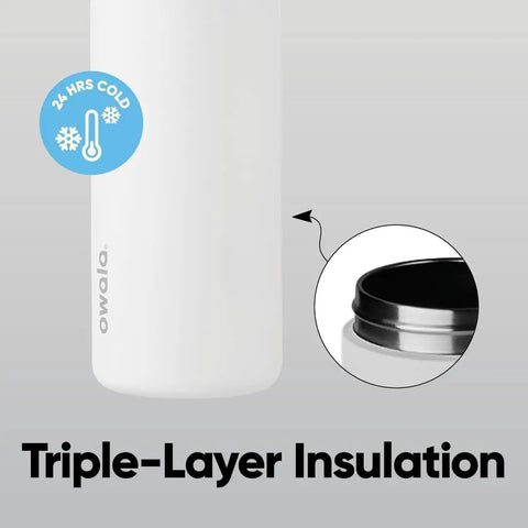 Top Tier Insulated Stainless Steel Water Bottle 32 Oz With Chill FreeSip Dual Drink Modes Secure Push Button Lock Lid close-up of triple-layer insulation