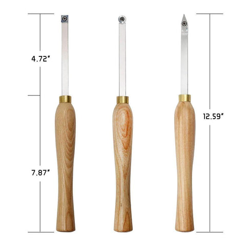 Three-piece YUFUTOL carbide woodturning tool set with wooden comfort-grip handles (diamond, round, square) by Amazon.