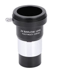 Close-up of 2x Barlow lens from 1.25 Inch Plossl Telescope Eyepiece Set With 10mm And 25mm Plossl Eyepieces And 2x Barlow Lens All Metal Body.