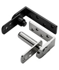 Stainless Steel Pivot Door Hinges Heavy Duty Adjustable Up Down Concealed Locking Plate Fit For Smooth Cabinet And Room Swings with black and silver finish.